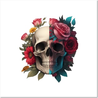 Two face floral skull Posters and Art